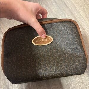 Guess Brown Patterned Cosmetic Bag